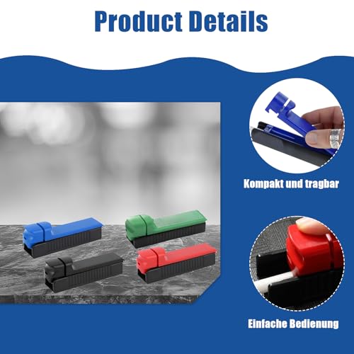 4 Stück Zigarettenstopfmaschine, Stopfmaschine für Zigaretten, Rot Schwarz Grün Blau, Tragbarkeit Zigaretten Stopfgerät Leichter Handhabung Passend für 8mm ZigarettenhüLsen Zuhause und Unterwegs