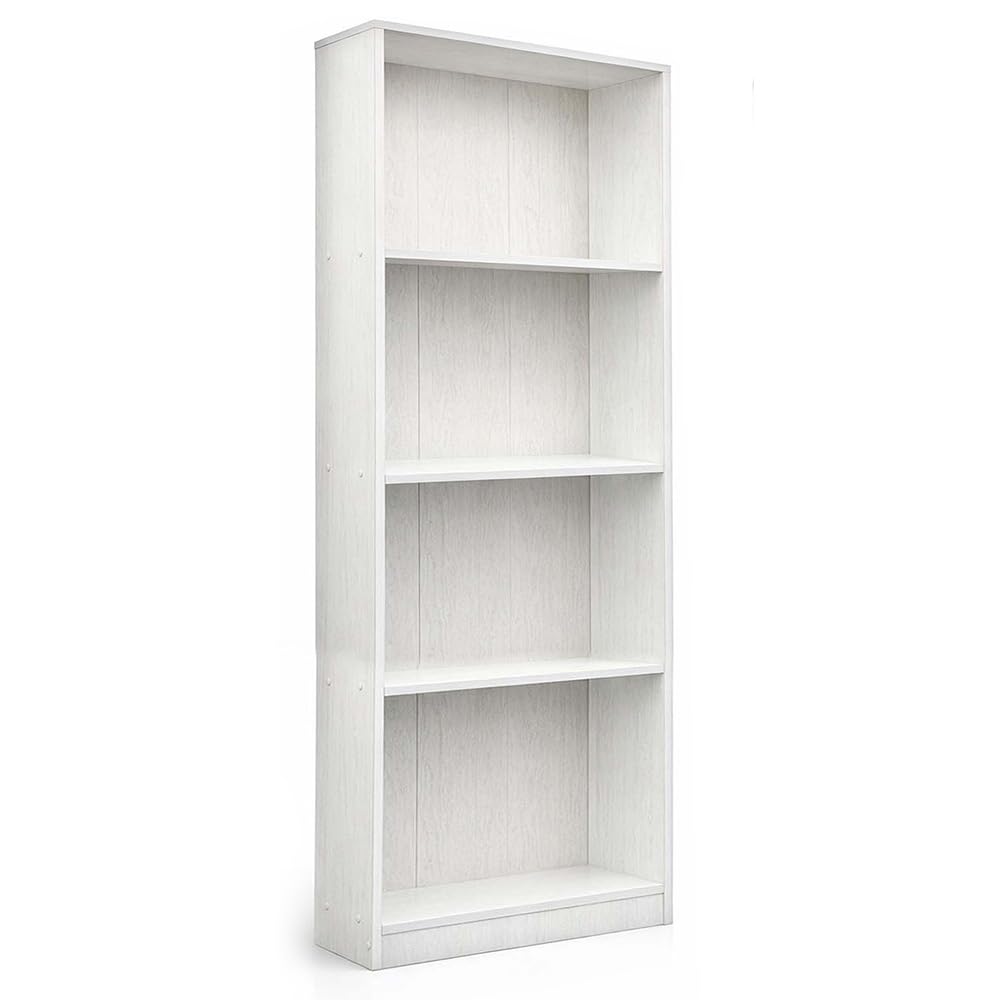 Libreria Verticale in Legno MDF - con Ripiani, Portaoggetti, a Giorno, Multiuso, per Ufficio, Soggiorno, Camera, Cucina, Autoportante - Texture Venata (Bianco, 60X24X170h CM)