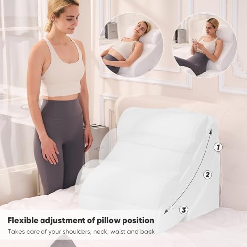 Image of OAISZ 4 PCS Wedge Pillow Set for After Surgery, Memory Foam Orthopedic Bed Wedge Pillow Set, Adjustable Bed for Sleeping, Acid Reflux Relief, Post Surgery Recovery, Back Support, Leg Elevation, White