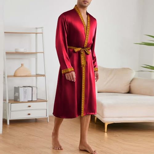 Men's Silk Satin Robe Pajamas Sets with Shorts Sleepwear Long Sleeve Kimono Bathrobe Nightwear with Belt4