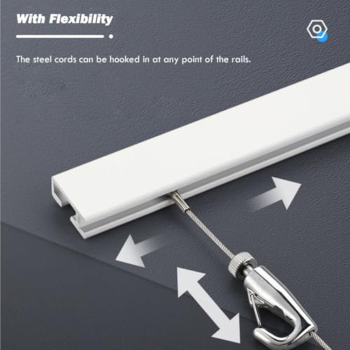 Image of AMUFJJ Heavy Duty Black Picture Hanging Wire 2 3 5 6 8 10 FT, Commercial Gallery Art Wall Rail Set for Office /Museum /School, with Installation Hardware(0.8m /2.6' Track,2m /6.6' Cable)