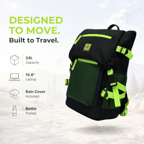 Image of Voyage 24L Backpack for Men & Women with Rain Cover, Green