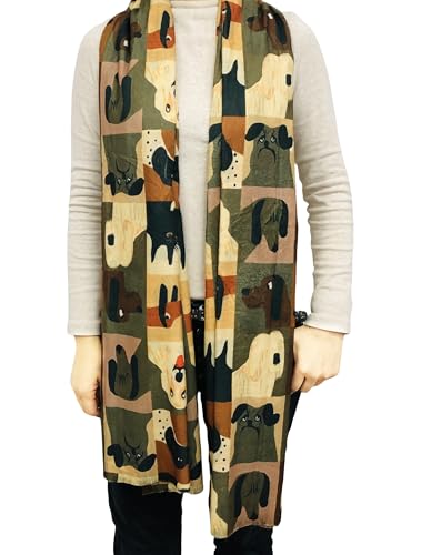Walniverse Kuscheliger Winterschal für Damen mit Hundemotiv – Weihnachtsgeschenke für Frauen, 200x70 cm, Jahrestagsgeschenk für Sie, Geburtstagsgeschenk für Tierliebhaber (Gelb)