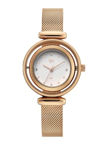 Image of Fastrack Vyb Celeste with Quartz Analog White Dial Rose Gold Stainless Steel Strap Watch for Girls - FV60118WM01W