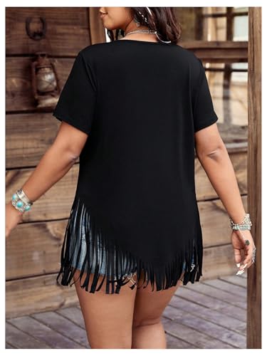 Women's Plus Size Figure Graphic Tees Crisscross V Neck Tassels Fringe Tops Concert Outfits2