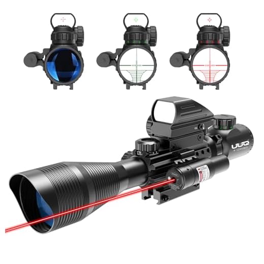 UUQ 4-12X50 Rifle Scope Red &Green Illuminated Range Finder Reticle W/RED Laser Sight and 4 Tactical Holographic Dot Reflex Sight