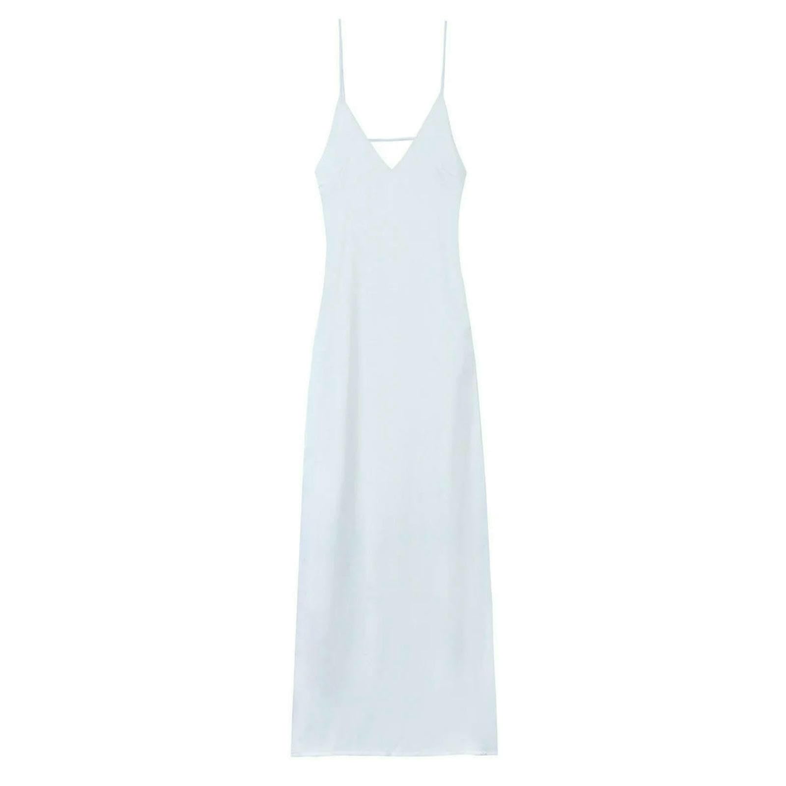 Vestito Elegante Abito da Festa Estiva Femminile - A Scollo V, Abbigliamento Spiaggia di Sciolto-Brown-XS