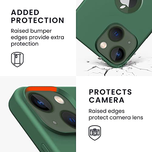 Image of Elzzi Microfiber Logo Cut Cover Compatible for iPhone 13 Case Liquid Silicone Covers Shockproof Back Cover with High Raised Camera Lips - Forest Green