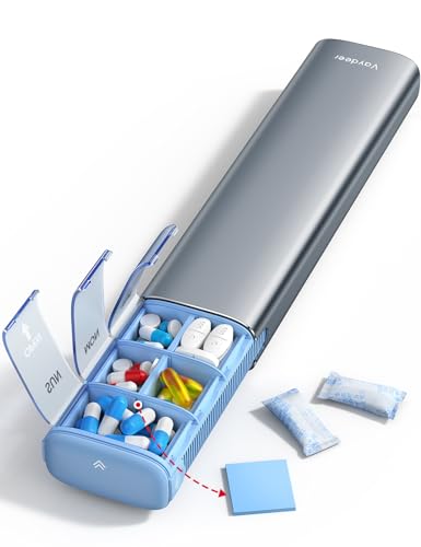 Vaydeer Pastillero semanal de 7 días, compatible con 2 veces al día, metal, gran capacidad, bonito pastillero diario para suplementos, píldoras, vitaminas y medicamentos, gris, 8.3*2.1*1.2 pulgadas