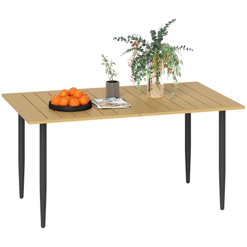 Outsunny Table de jardin 150 x 90 cm - Résistante aux intempéries - En acier - Avec trou pour parasol - Design à lamelles - Rectangulaire - Pour jardin,...