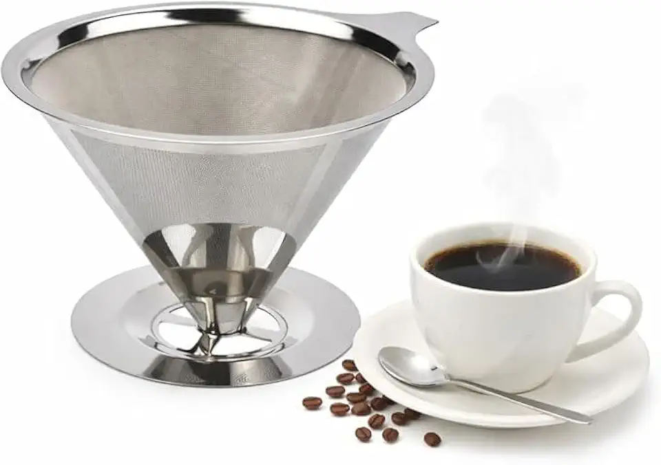 Coador de Café Inox Reutilizável Permanente – Filtro de Café Aço Inoxidável Sem Papel, Ecológico, Lavável, Malha Fina, Café Mais Puro e Sabor Intenso