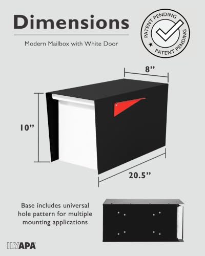 Image of Ilyapa Modern Mailbox for Post Mount - Black with White Door Powder Coated Steel, Waterproof Letter Box for Parcels, with Recessed Magnetic Close Door