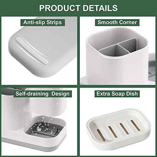 image for Haundry Toothbrush Holder, Plastic Bathroom Organizer Storage Set with