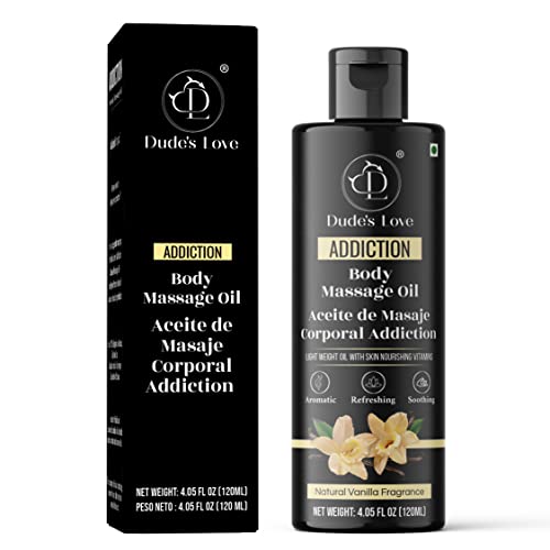 Dude's Love - Orgánico - Aceite de masaje corporal comestible de vainilla - Calmante, sin manchas | Aceite Vegano de Aromaterapia No Pegajoso con Vainilla y Jazmín Relajante