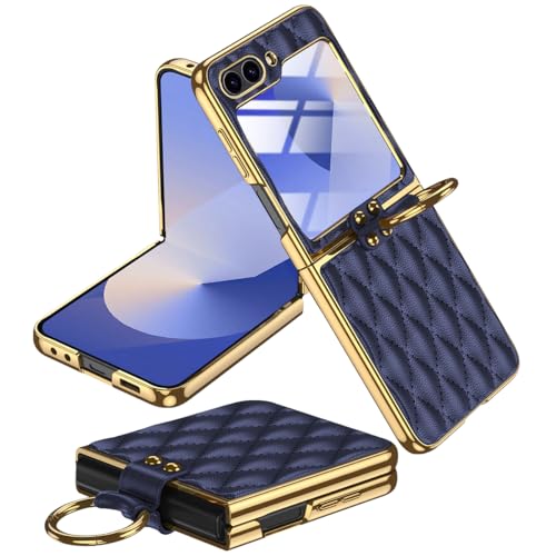 Coque Samsung Z Flip 7 FE Miimall en cuir bleu avec anneau et écran