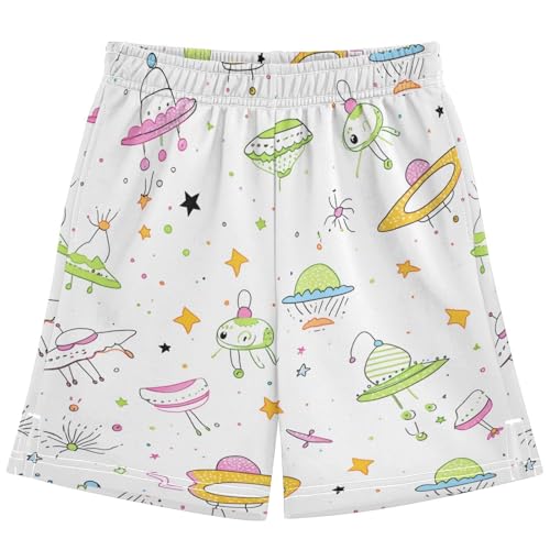 Boys Athletic Shorts with Pockets Color Space Running Basketball Shorts for Youth Elastic Waist Size 7-8