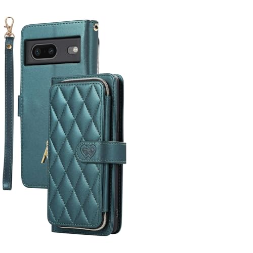 Étui portefeuille Google Pixel 8 vert foncé avec bandoulière et porte-monnaie zippé