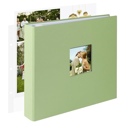 1DOT2 12x12 Inch Large 3 Ring DIY Scrapbook Photo Album with 40 Plastic Sleeves 80 White Pages Linen Cover Blank Scrapbooks, 12 x 12 Scrap Book Albums for Baby Travel Wedding kids(Sage Green)