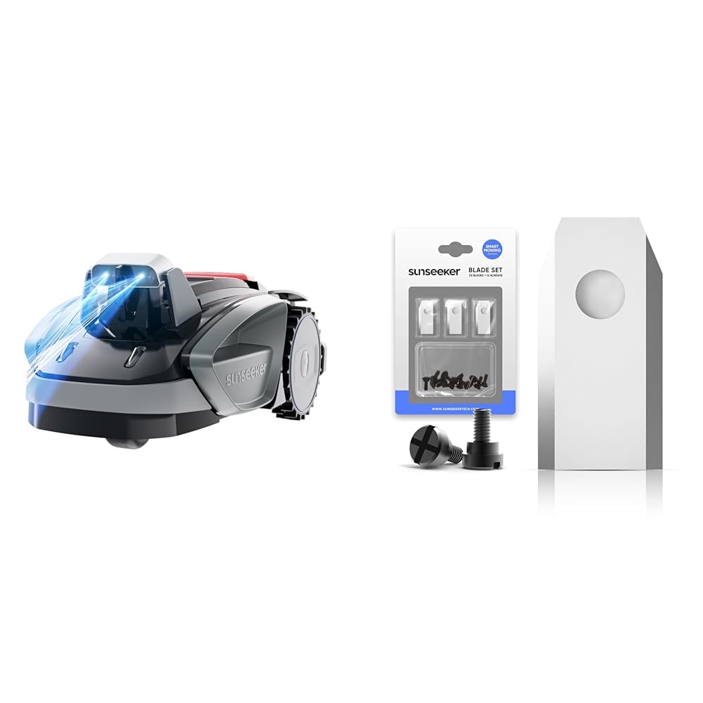 Sunseeker V3 Plus Robot Ridhermoted Wires 1000 m2, Vision AI, Double Eye, Pendenza 42%, Controllo APP, Rasaerba con un solo clic + Sunseeker Lame per Tosaerba Robot V3 e V3 Plus, 12 pezzi