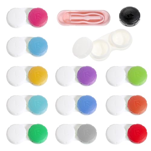 TIESOME Set di 12 contenitori per lenti a contatto, contenitori per lenti a contatto, portatili, a prova di perdite, accessori per escursioni quotidiane come viaggi e lavori, 12 colori