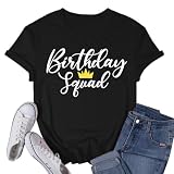VQD Women's Birthday Shirts Birthday Squad T-Shirts Birthday Gifts Tee Tops Black