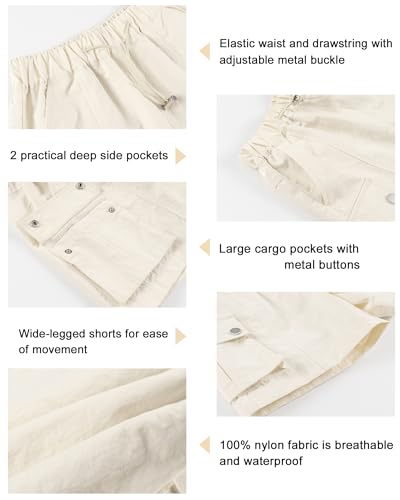 Image of Rolanko Girls Cargo Shorts Lightweight Parachute Short Pants with Pockets Summer Cargo Shorts for Kids Casual Hiking Sports