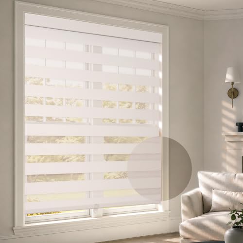 HESTIA Cordless Zebra Blinds for Windows, Home Office, White, 20" W x 64" H
