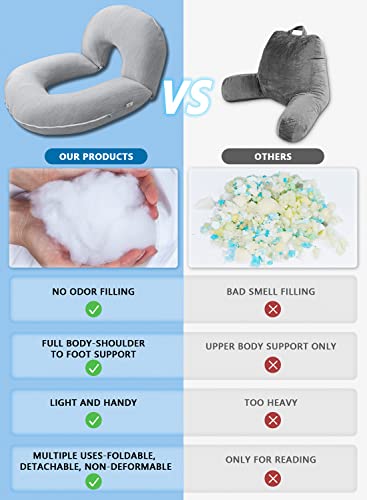 INSEN Reading Pillow, Back Pillow for Sitting in Bed and Couch, Gaming Pillow for Adults, Sit Up Support for Bed, Cooling Stripes Grey