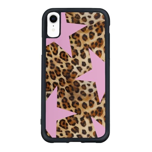 qizjio Pink Cheetah Print Phone Case Shockproof Protective Leopard Y2K Star Phone Cover for iPhone XR