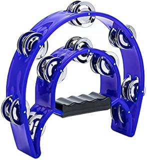 Musfunny Tambourine Half-Moon Hand Held Percussion Tambourines Double Row Metal Jingles Musical Instrument for Adults, Church, KTV, Party (Blue)