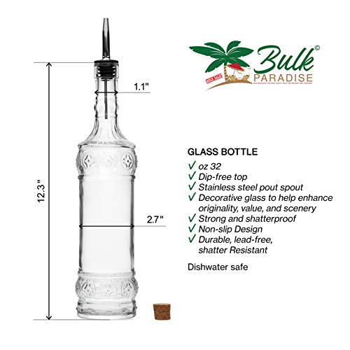 BULK PARADISE Large Clear Decorative Glass Bottle with Spout and Cork, 32oz, 1 Bottle - Design: LAIT (3in X 11.9in)