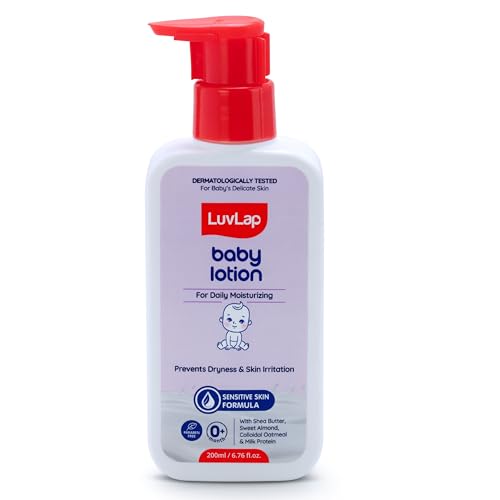 Image of LuvLap Baby Lotion with Milk Protein - 200ml, Suitable for Baby's Delicate Skin, 24 Hour Protection for Sensitive Skin, Shea Butter and VIT E, Paraben Free, Sweet Almond Oil, Dermatologically Tested