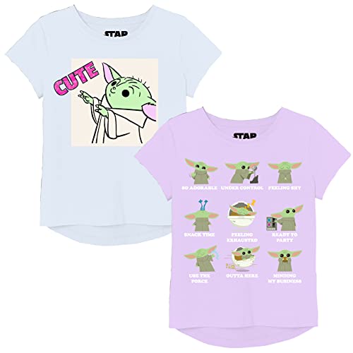 STAR WARS Baby Yoda Girls Glitter Graphic T-Shirts, 2-Pack, Sizes 4-18 - The Mandalorian The Child Bassinet Portrait