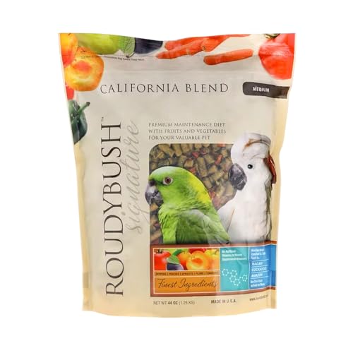 RoudyBush California Blend Pellets for Birds - Scientifically Formulated Bird Feed - Bird Food Pellets w/Dried Fruits, Vegetables & More - Nutritious & Healthy Feed for Birds (Medium, 44oz)