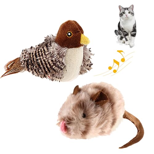 PETGEEK Gigwi Chirping Bird Cat Toy, Fake Simulated Toys for Indoor Cats, Melody Chaser Toys with Hanging Loop for Bored Indoor Adult Cats Kittens Interactive Play (Bird Mouse Set)