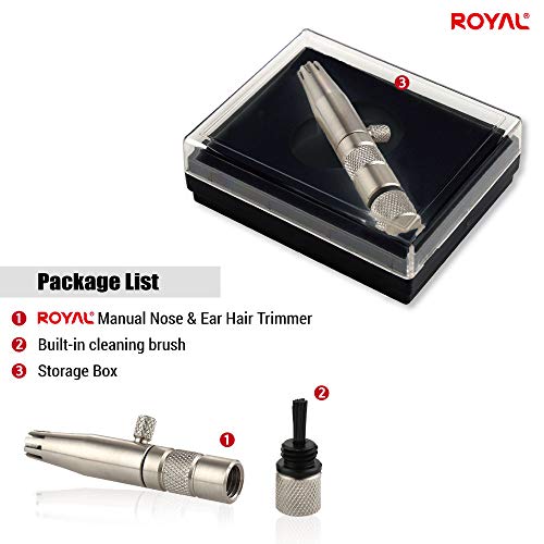 Image of ROYAL [Made in Korea] Premium Manual Nose Hair Trimmer for Men Silver Bullet, Battery-Free, Stainless Steel Rotary Blade Grooming Tool, Waterproof, Safe & Painless with Patented Mechanism, ET-3