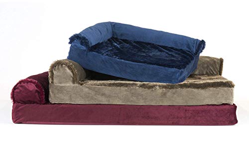 Image of Furhaven Orthopedic Dog Bed for Medium /Small Dogs w / Removable Bolsters & Washable Cover, For Dogs Up to 35 lbs - Plush & Velvet L Shaped Chaise - Deep Sapphire, Medium