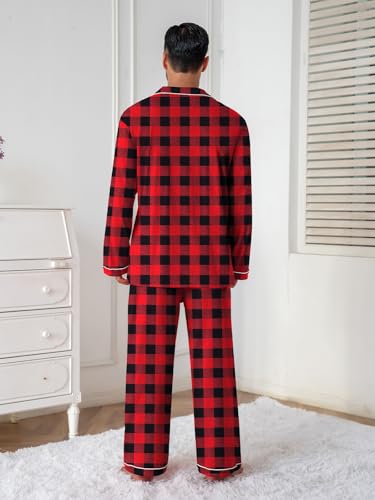 Image of QZH.DUAO Mens Pajama Set 100% Cotton Long Sleeve Button Down PJs