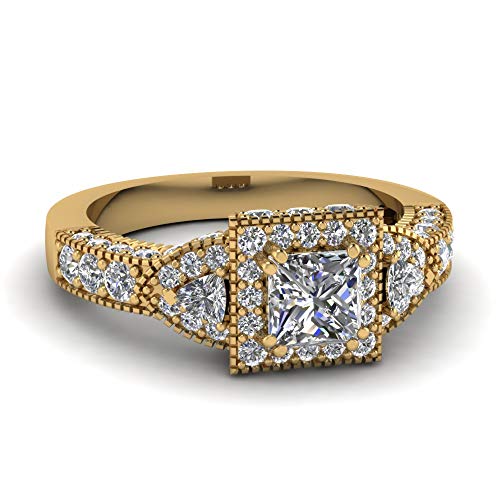 Image of 55Carat Choose Your Gemstone Square Art Nouveau Diamond CZ Ring Yellow Gold Plated Princess Shape Vintage Engagement Rings Matching Jewelry Wedding Jewelry Easy to Wear Gifts US Size 4 to 12