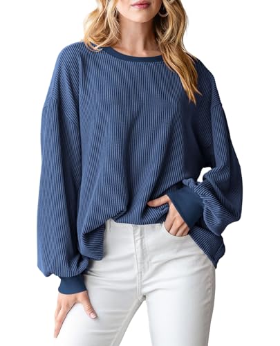 PRETTYGARDEN Womens Long Sleeve Tops 2025 Fall Fashion Shirts Trendy Clothes Casual Loose Crewneck Ribbed Knit Tunic Blouse