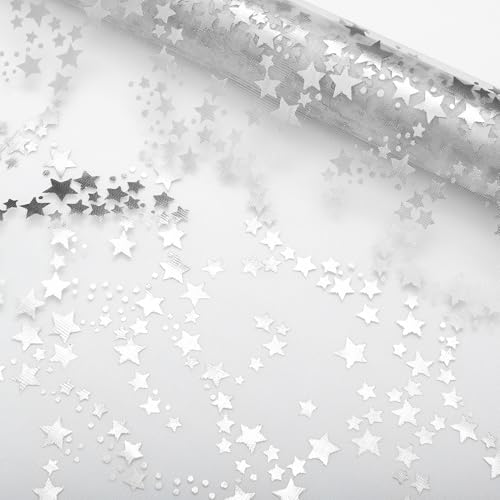 Chemin de table anti-plis en polyester argenté étoilé pour repas de fête réussi