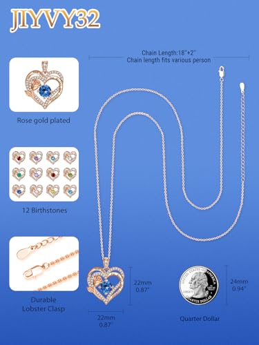 Rose Heart Necklaces for Women Wedding Anniversary Birthday Gifts for Wife Mom Rose Gold Birthstone Pendant Jewelry2