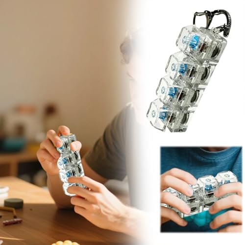Image of Keyboard Fidget Toy, 4-in-1 Keychain Anxiety Decompression Button Finger Clicker Toys, Stress Relief Fidget Gifts for Adults with LED Light Sensory Fun, Clear