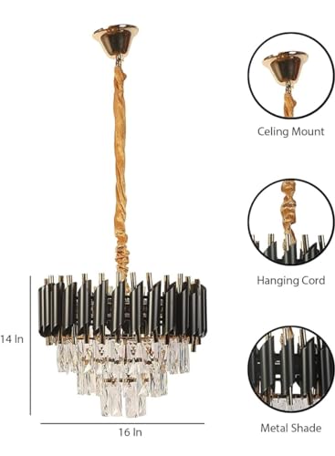 Image of 400 MM LED Crystal Chandlier | Black & Gold Metal Body | LED Color - Cool White, Neutral White, Warm White | for Home BZ1 GO CL 5071