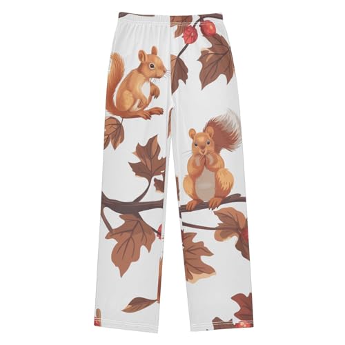 ZZXXB Squirrel Autumn Leaves Boys Long Pants Soft Trousers Elastic Waist Kids Lounge Bottoms with Pockets S-XL