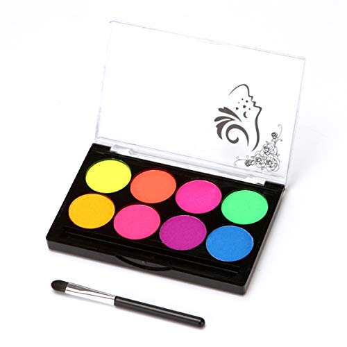 Loijon Kit de Pintura Corporal Rosto Pintura Profissional À Base de Água Brilho 8 Cores com 1 Pincel