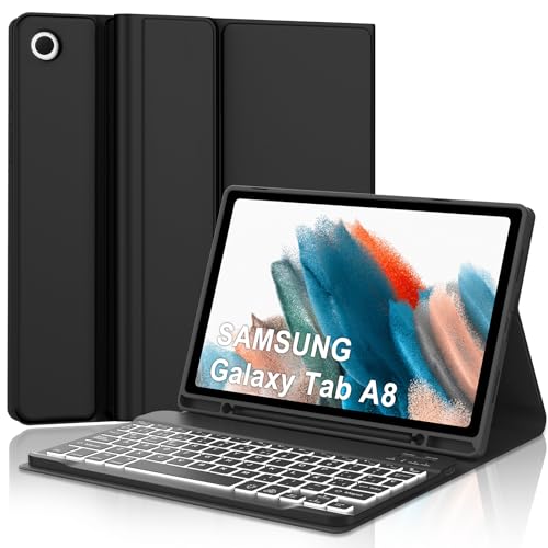 IVEOPPE Teclado para Samsung Galaxy Tab A8 10.5 2022/2021 SM-X207/X200/SM-X205, Funda Teclado Español Retroiluminados Bluetooth Desmontable para Samsung Tab A8, Negro