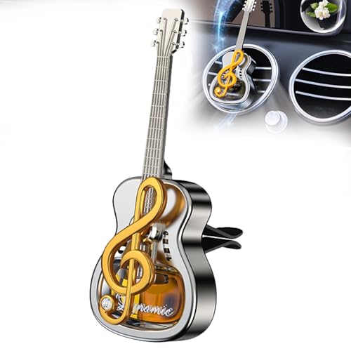 Image of 2025 Guitar Car Air Freshener Diffuser Vent Clip Perfume Mini Portable Diffuser Automobile Dashboard Decoration Automobile Air Conditioner Decoration(no perfume) (golden, medium,Without perfume)