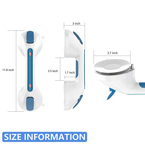 2 Pack Suction Cups Grab Bar 12 Inch, Zepolu Anti-Slip Bathroom Grab Bar Safety Balance Handrail, Handicap Elderly Senior Injury Disable Vacuum Suction Assist Shower Handle (1.25" Diameter, Blue) #TOP1