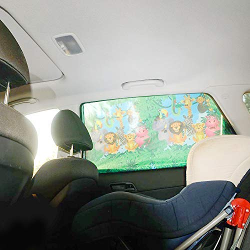 CAR Side Window Sun Shade (2 Pack) | Protects Your Babies and Kids from The Sun/UV Rays by up to 98% | Fits Most Models,NOT for Big SUV | Baby ON Board CAR Sign Included(Jungle)